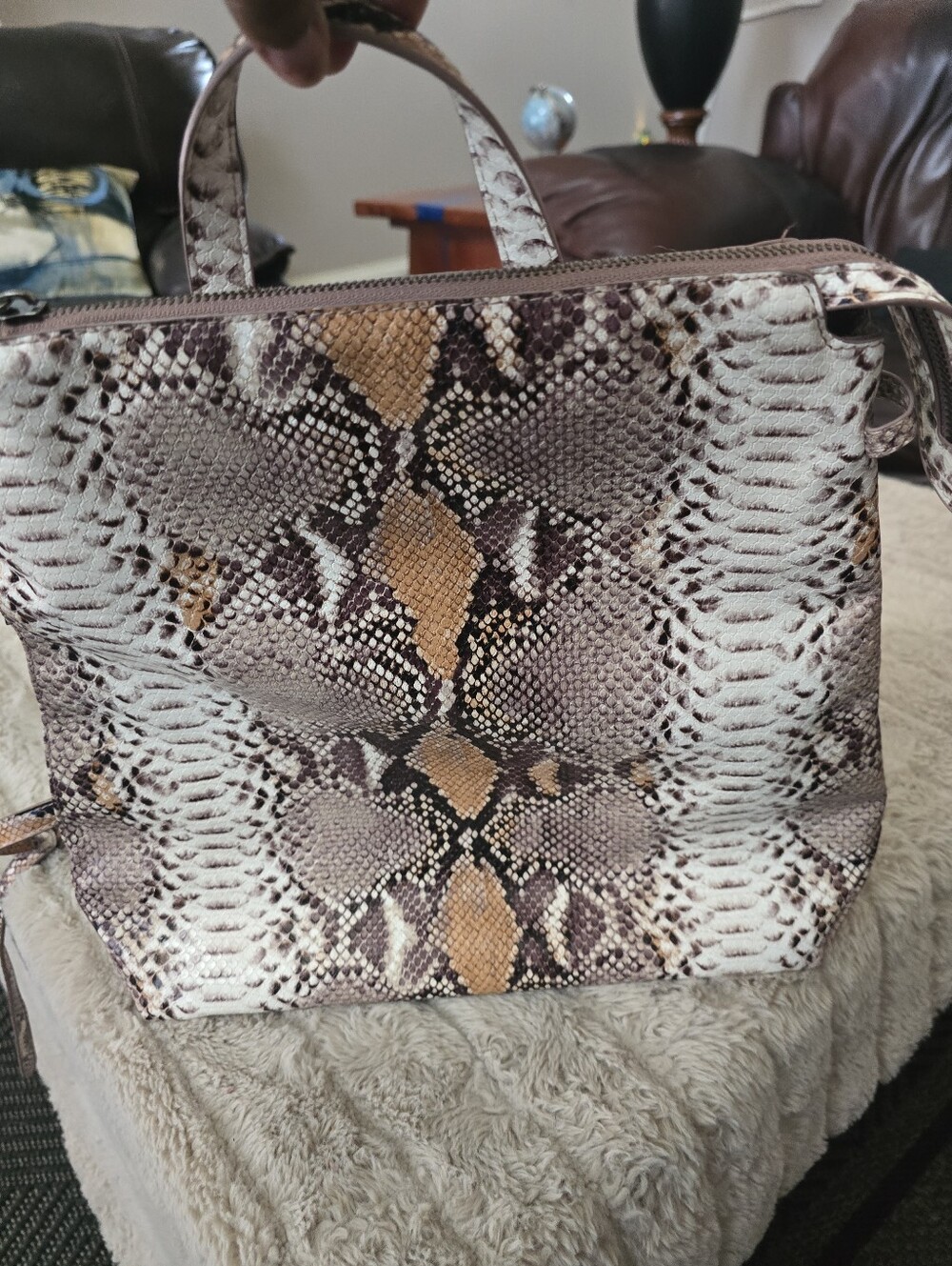 Python-Pattern Convertible Women’s Backpack in Neutral Taupe - Picture 8 of 9